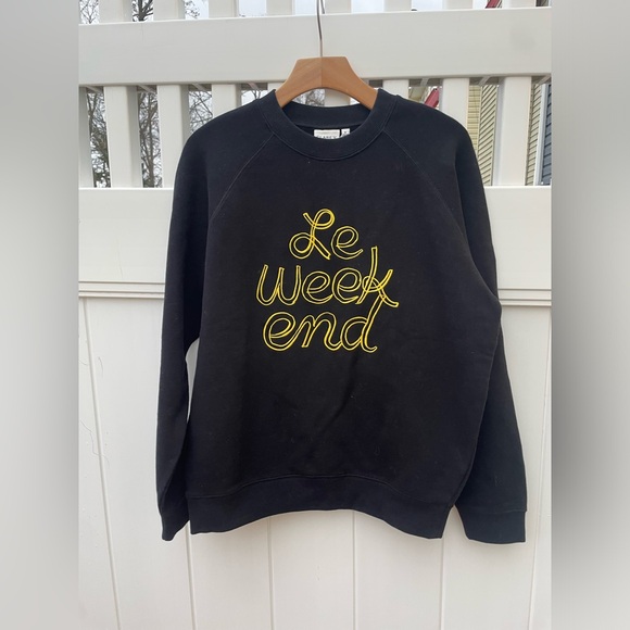 NEW Clare V. Sweatshirt in Black w/ Marigold Embroidered Le Weekend Size Medium - Picture 4 of 8